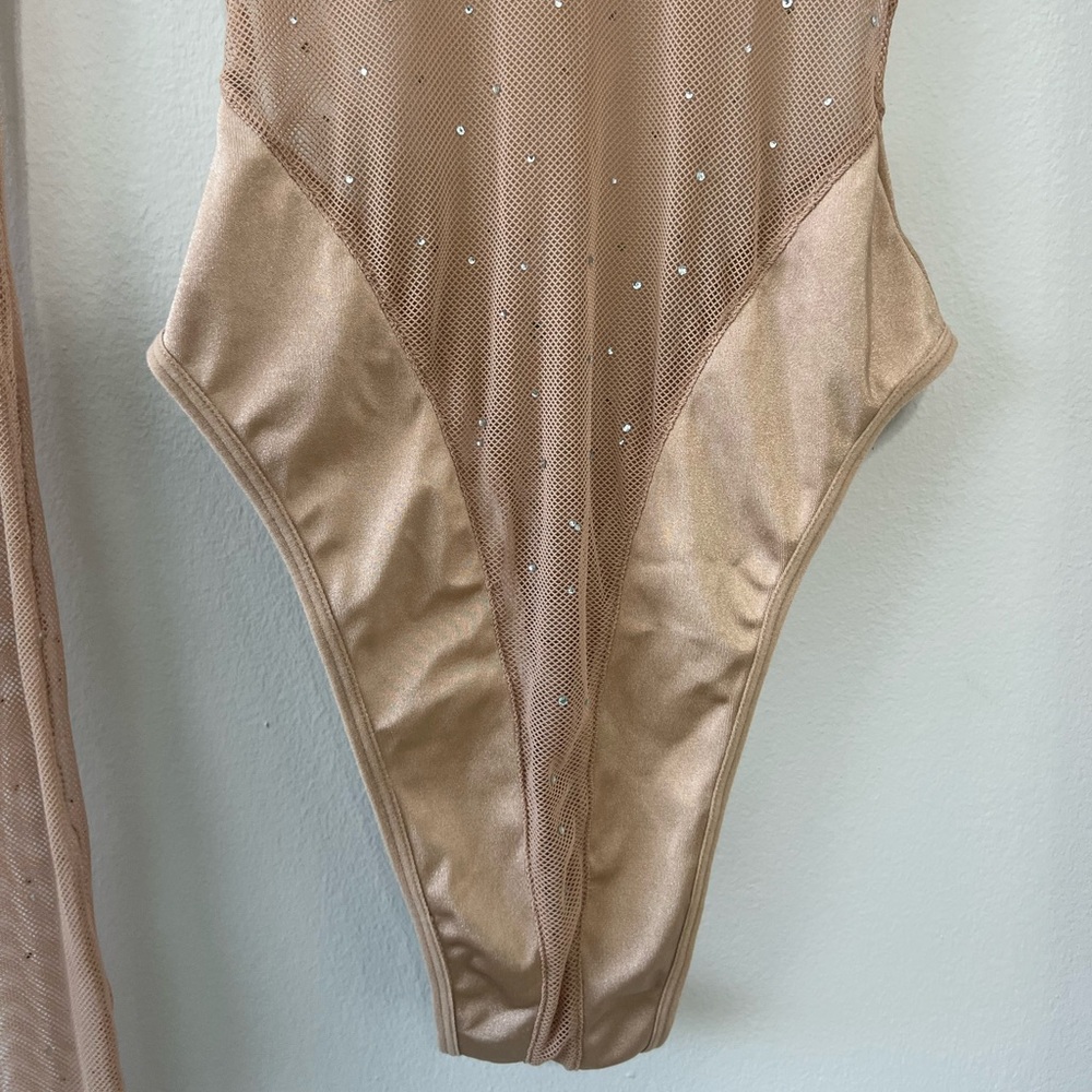 Tan Long Sleeve Bodysuit with Rinestones - Picture 3 of 7